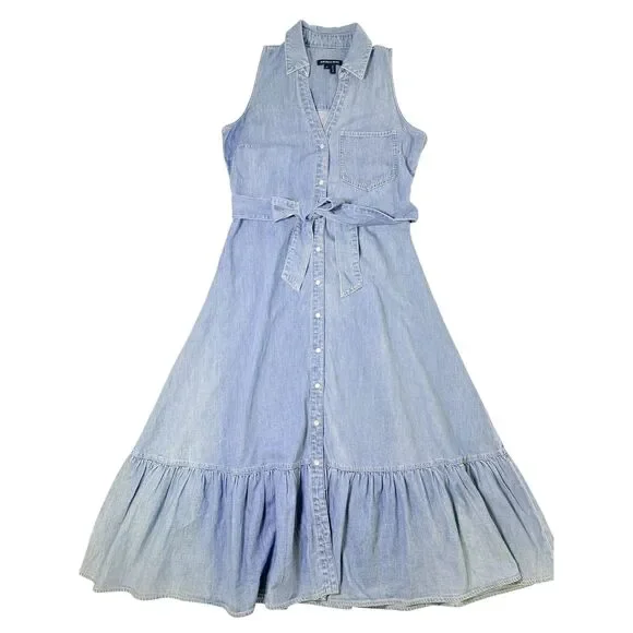 Veronica Beard NWOT Women 10 Edwina Sleeveless Midi Shirtdress Iceberg Denim - Picture 2 of 13